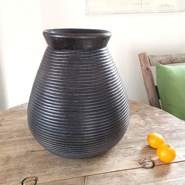 Large Black Hand Coiled Red Pottery Vessel