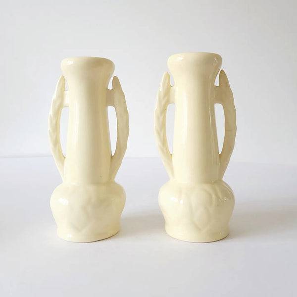 Classical Pair Cream Ceramic Mantle Vases