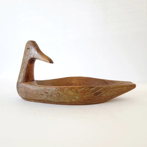 Carved Wood Folk Art Duck Bowl