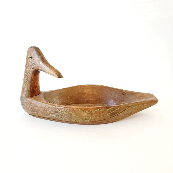 Carved Wood Folk Art Duck Bowl