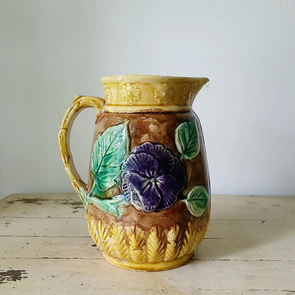 Wardle Majolica Pitcher With Purple Pansies