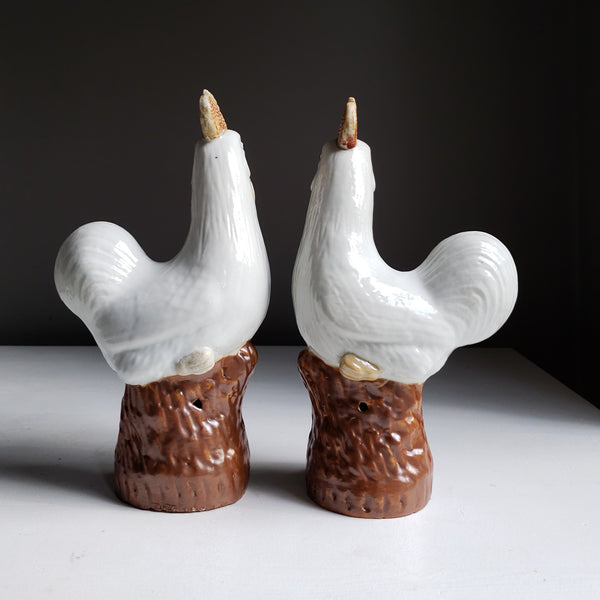 Antique Chinese Porcelain Export Ware Rooster Cockerel Pair