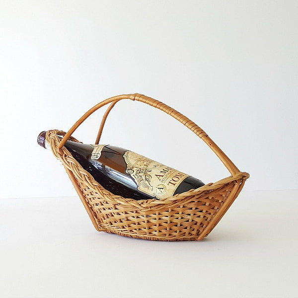 Rattan Wicker Wine Basket Holder & Pourer Vintage