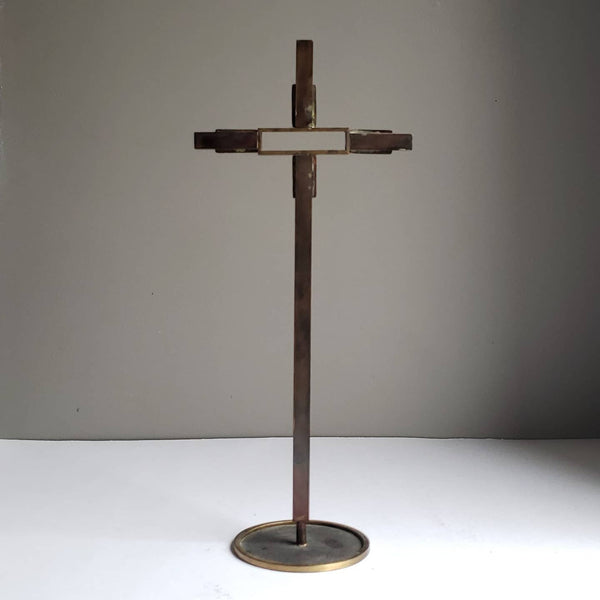 Mid Century Brutalist Artisan Made Brass & Agate Cross