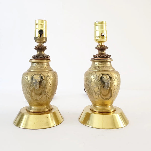 Brass Elephant Head Urn Form Brass Lamps