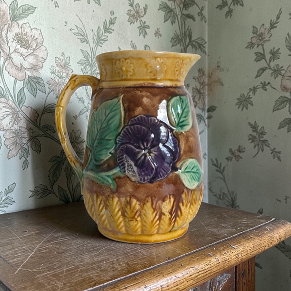 Wardle Majolica Pitcher With Purple Pansies