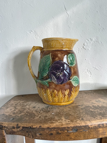 Wardle Majolica Pitcher With Purple Pansies
