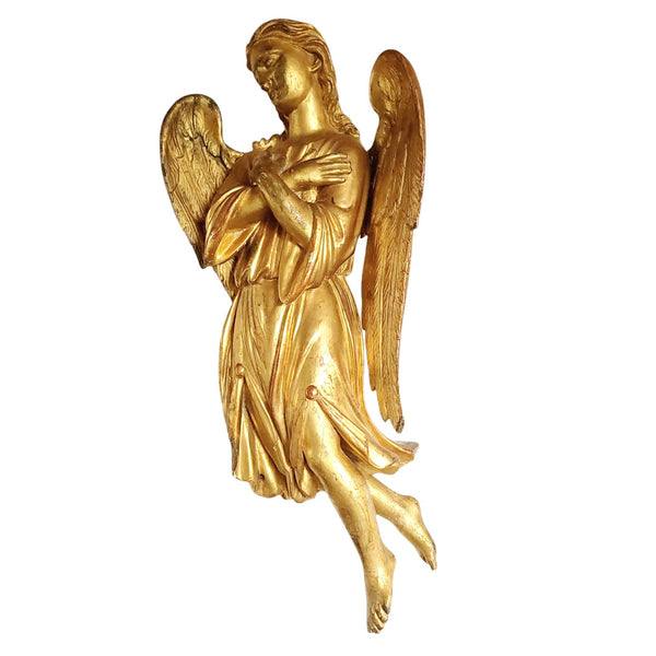 Antique Carved Wood Gilt Hanging Angel