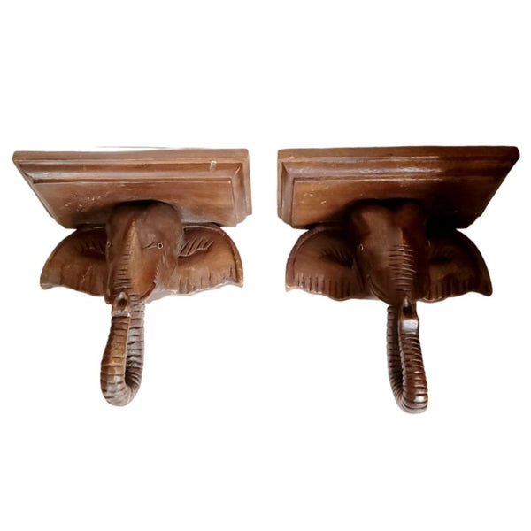 Carved Wood Elephant Sconces