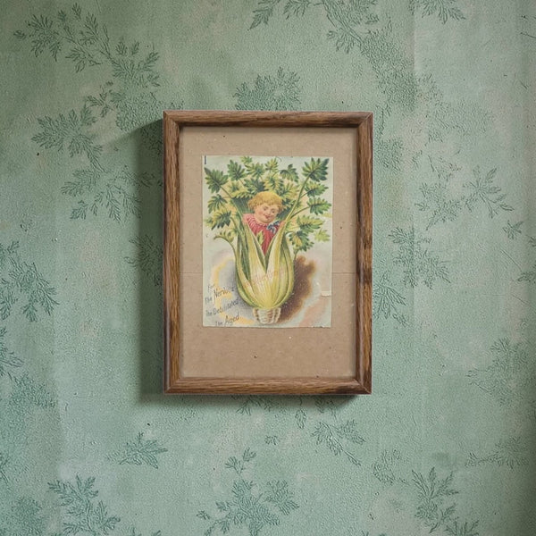 Antique Whimsical Celery Framed Trade Card