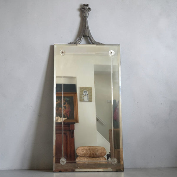 Antique Bevelled Etched Glass Mirror With Finial