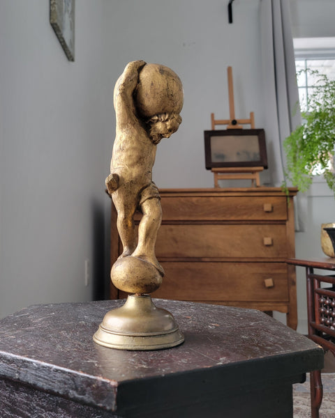 Antique Gilt Figure Atlas On Stand