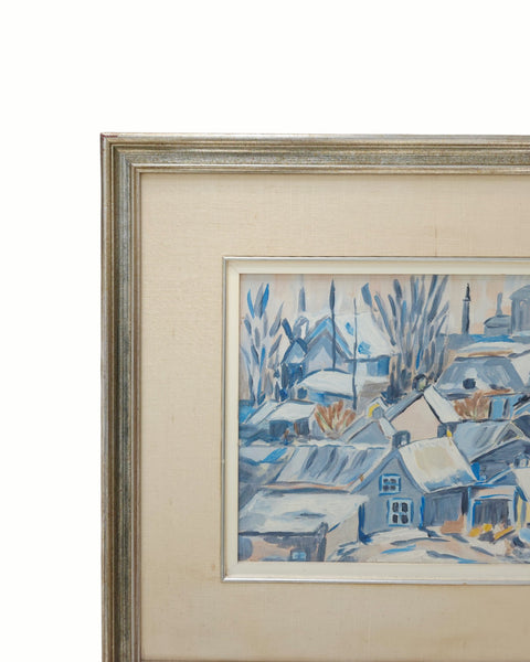 Impressionistic French Village Winter Oil On Canvas