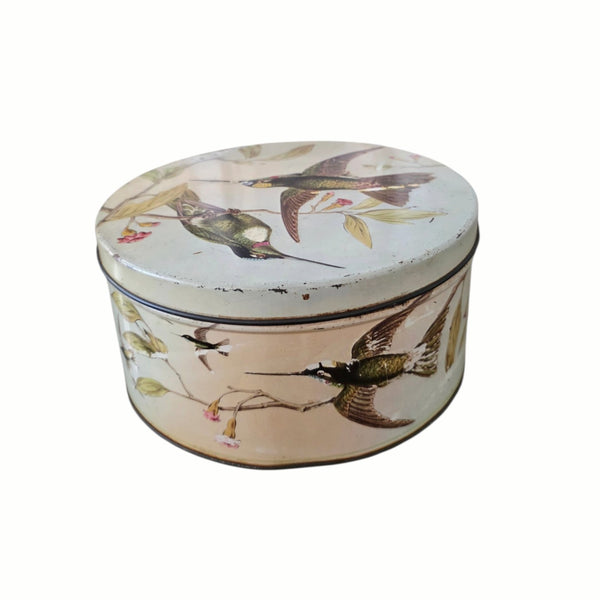 Vintage Biscuit Tin With Hummingbirds