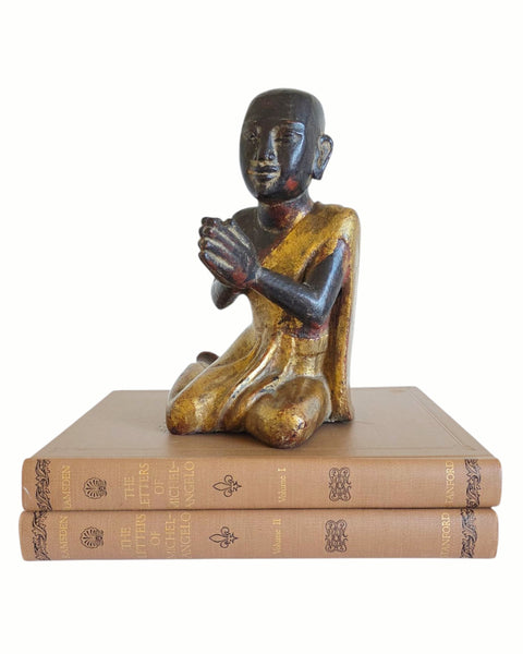 Antique Burmese Carved Wpod Figure Of Moggalana Disciple Of Buddha