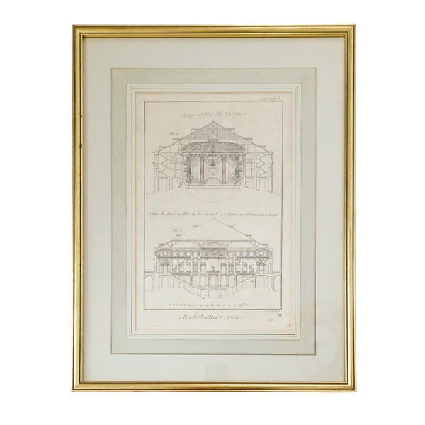 Trio Of Three Antique French Framed Architectural Theatre Prints