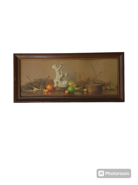 Vintage Stillife Print With Fruit & Cherubs