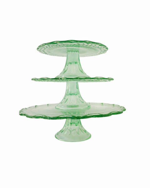 Pressed Green Glass Trio Of Cake Stands