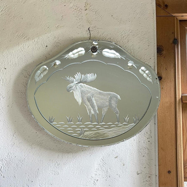 Etched Mirror With Wonderful Moose & Scalloped Edge
