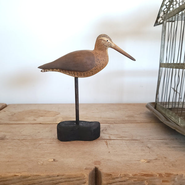 Painted Carved Wood Sandpiper ShoreBird On Stand