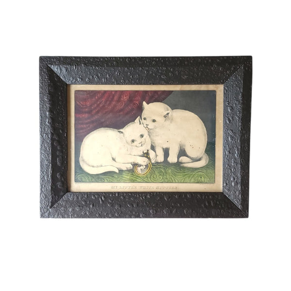 Antique Currier & Ives Framed 'White Kittens'