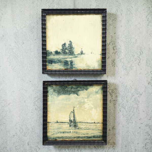 Antique Hand Painted Framed Tiles