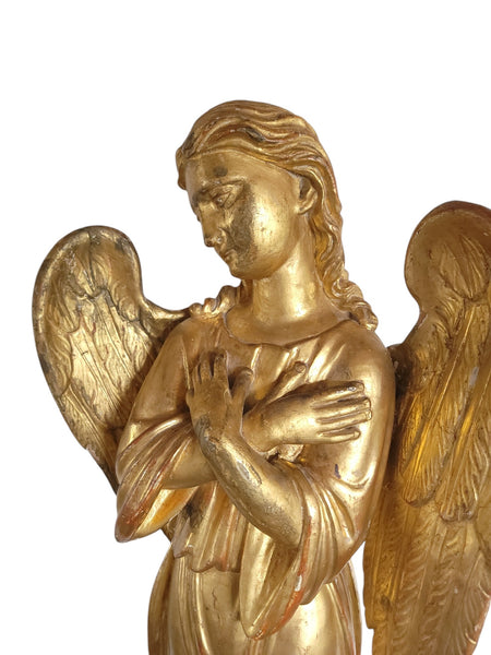 Antique Carved Wood Gilt Hanging Angel