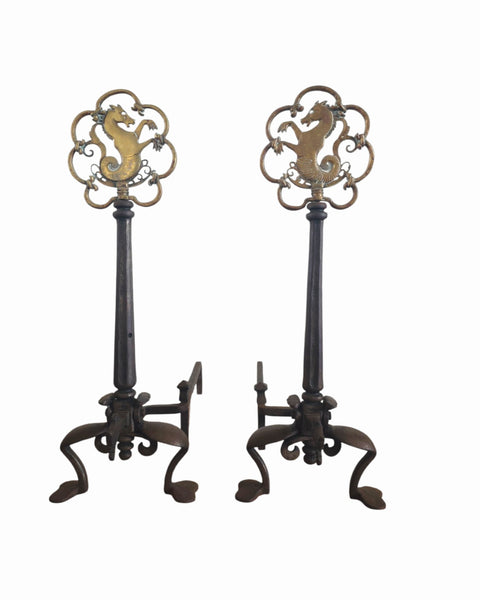 Oscar Bach Antique Seahorse Andirons