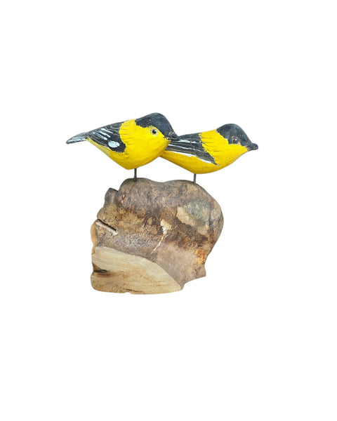 Carved Wood Goldfinch Pair