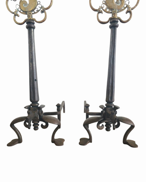 Oscar Bach Antique Seahorse Andirons