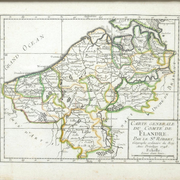 18th Century Copper Plate Engraved Map Of Flanders