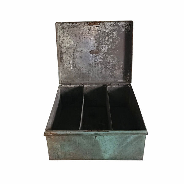 Rustic Primitive Metal Document Box In Teal Paint