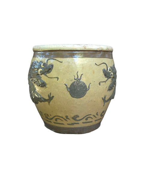 Antique Chinese Pottery Dragon Cache Plant Flower Pot