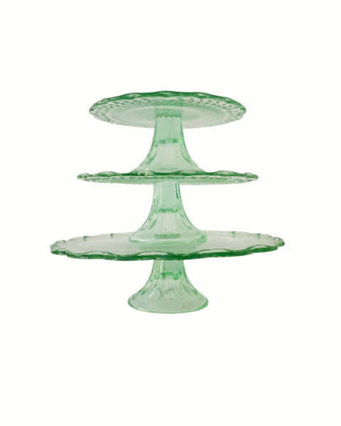 Pressed Green Glass Trio Of Cake Stands
