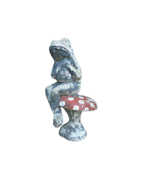 Cement Garden Frog On Toadstool