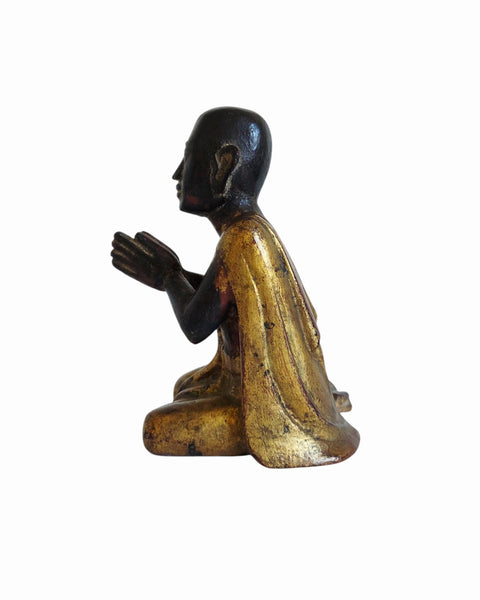 Antique Burmese Carved Wpod Figure Of Moggalana Disciple Of Buddha
