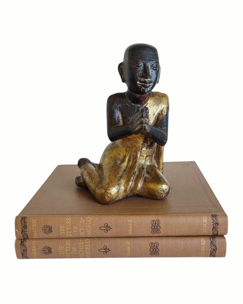 Antique Burmese Carved Wpod Figure Of Moggalana Disciple Of Buddha