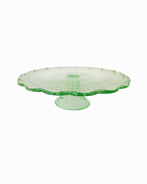 Pressed Green Glass Trio Of Cake Stands
