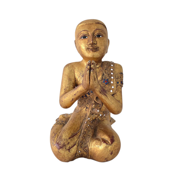 Antique Carved Giltwood Burmese Mandalay Figure Of Buddha's Disciple Moggallana