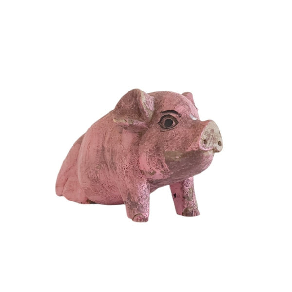 Carved Wood Folk Art Pig