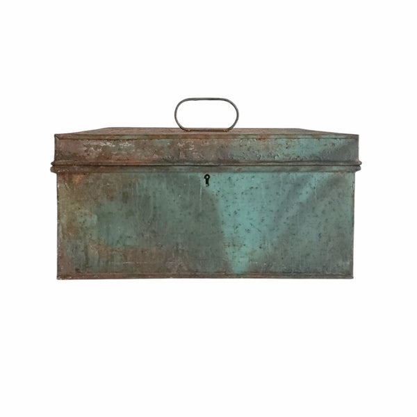 Rustic Primitive Metal Document Box In Teal Paint