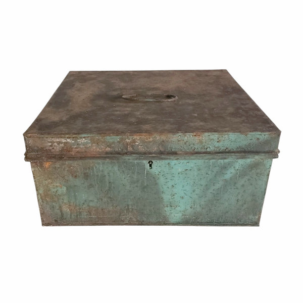 Rustic Primitive Metal Document Box In Teal Paint