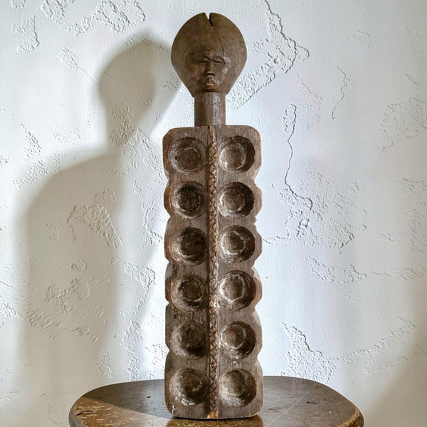 Antique Sculptural African Figural Mancala Carved Wood Gameboard