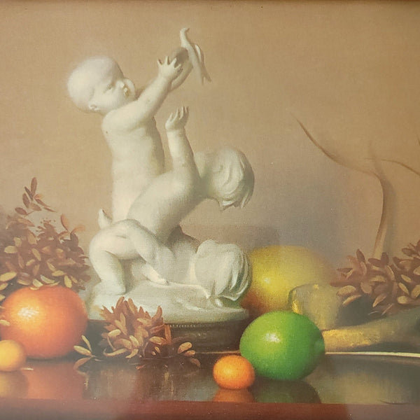 Vintage Stillife Print With Fruit & Cherubs