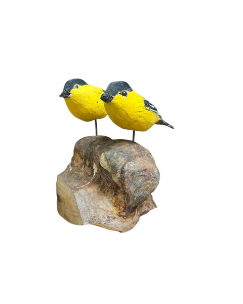 Carved Wood Goldfinch Pair