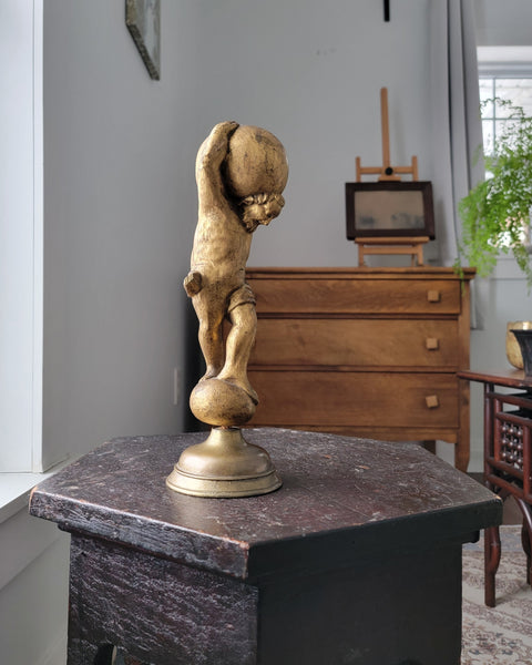 Antique Gilt Figure Atlas On Stand