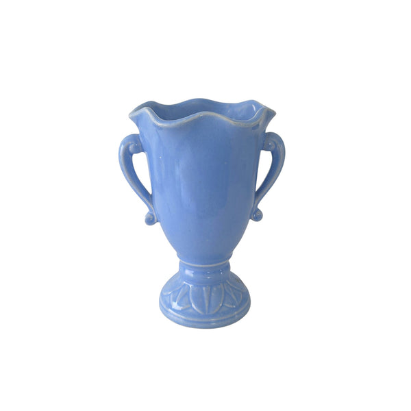 Shapely Perriwinkle Blue Double Armed Small Vase