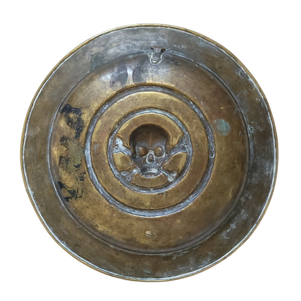 Antique Brass Shallow Dish With Skull & Crossbones Momento Mori Dutch Netherlands Nuremberg