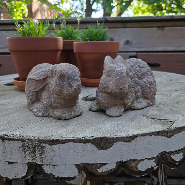 Beautiful Cast Concrete Rabbit Pair