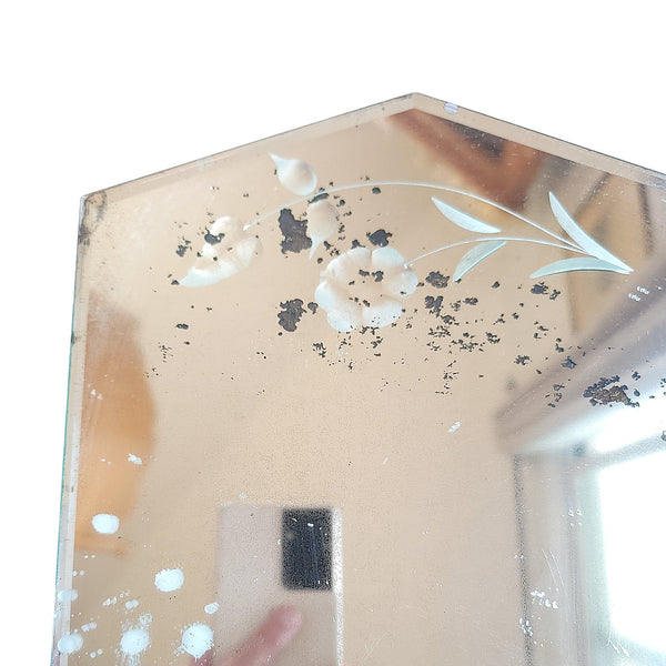 Aged Etched Mirror Glass Tray